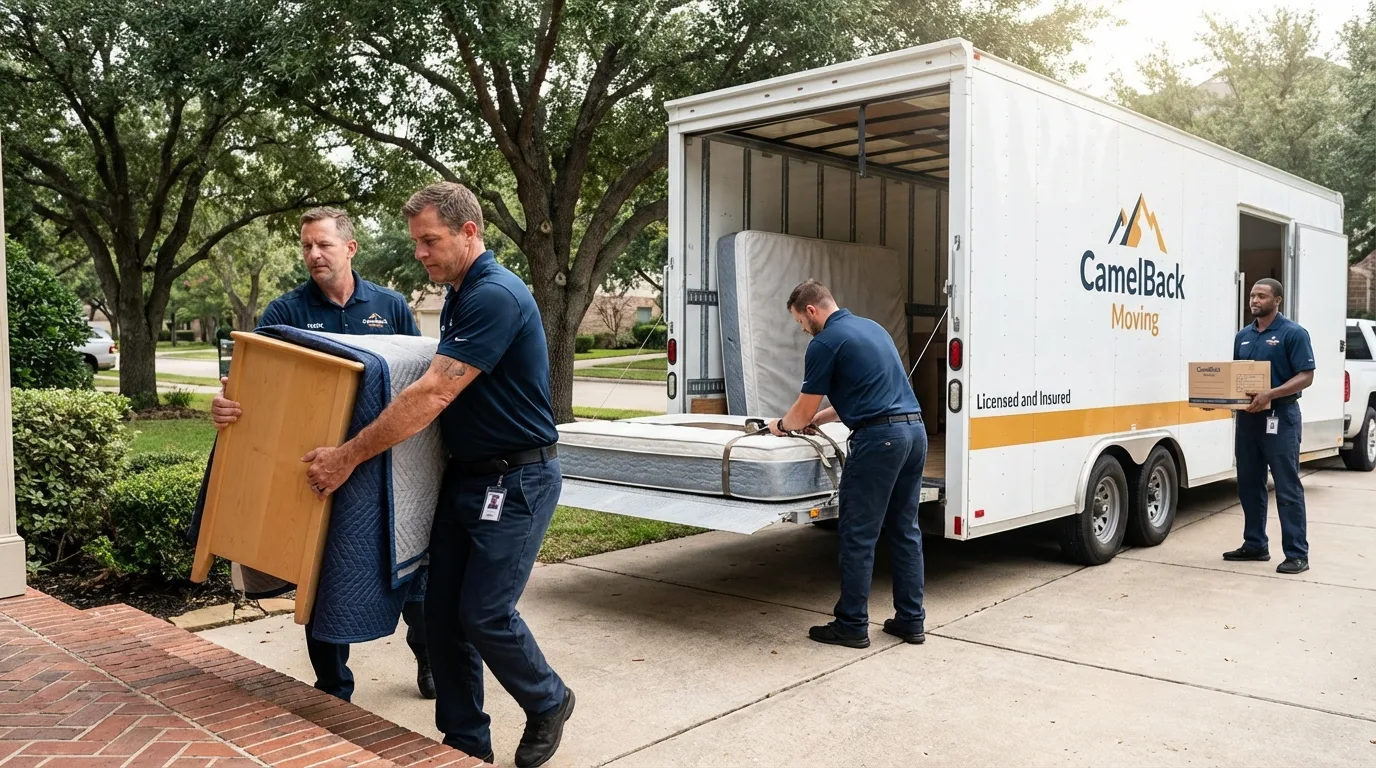 Crew loading residential truck for cross-state move from Hampton Bays, NY