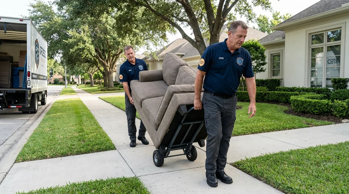 Local residential moving crew loading furniture in Hampton Bays, NY